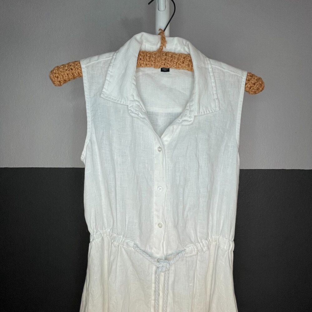Saks Fifth Avenue White Linen Shirtdress Small Sleeveless Resort Summer Coastal - Picture 3 of 15